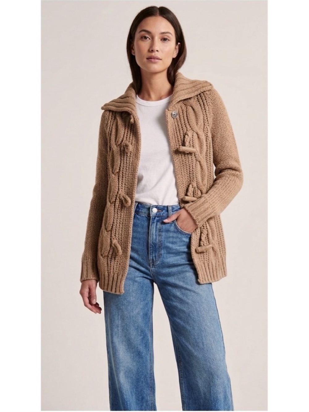 New GAP Hand knit Thick Wool/Alpaca Cable Toggle CARDIGAN/JACKET Brown Medium